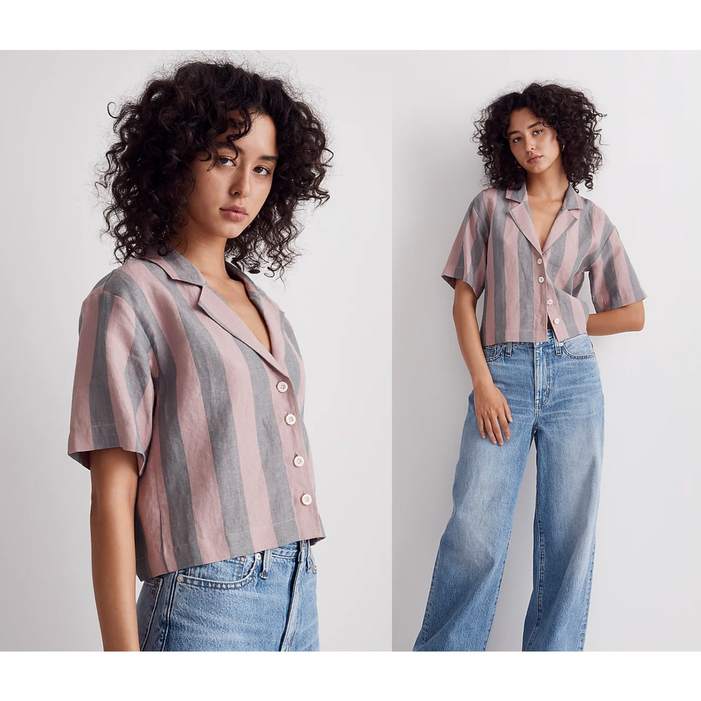 Madewell | NWT | 100% Linen Resort Shirt in Springy Stripe | Sz XS